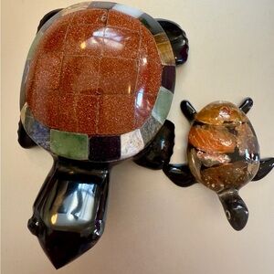 Colorful carved Stone Turtle Figurines